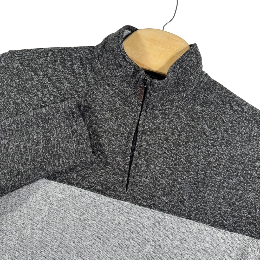 IZOD Mens Colorblock Quarter Zip Pullover Sweater XL Heather‎ Gray Fleece Ski